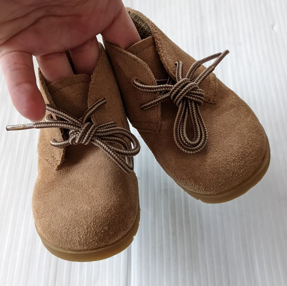 McKIDS Vintage tan suede leather lace-up toddler walker shoes